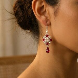 Elegant Red and Silver Drop Earrings